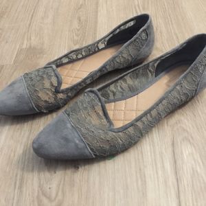 UGG Grey Adriel Lace and Suede Flat Shoes